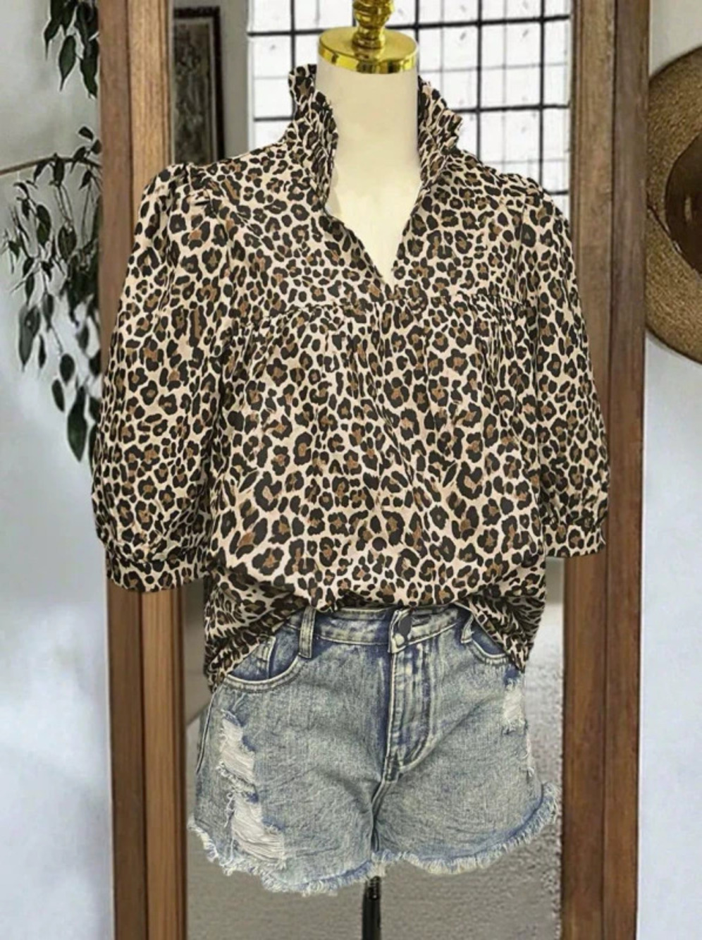 ZARA Fashion Printed Collar Short Sleeve Blouse Office